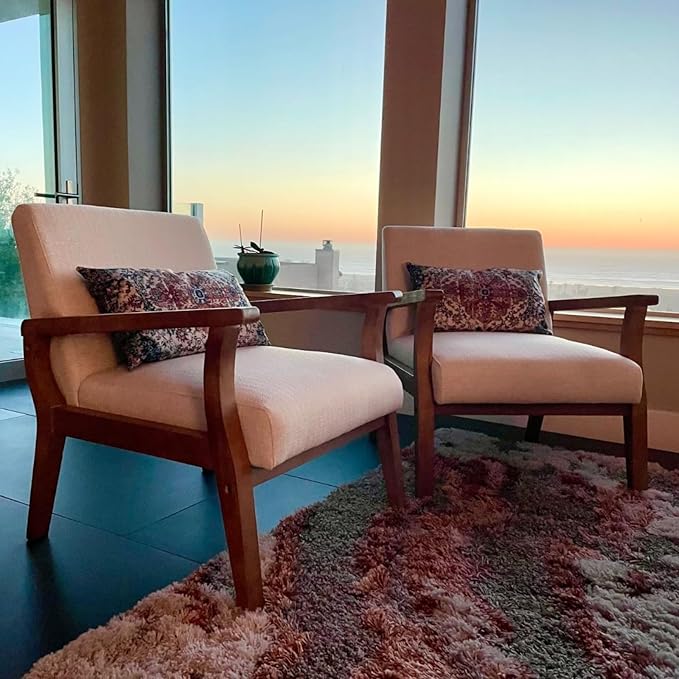 BESTANO Accent Chair Mid Century Modern Armchair, Linen Upholstered Living Room - Image 8