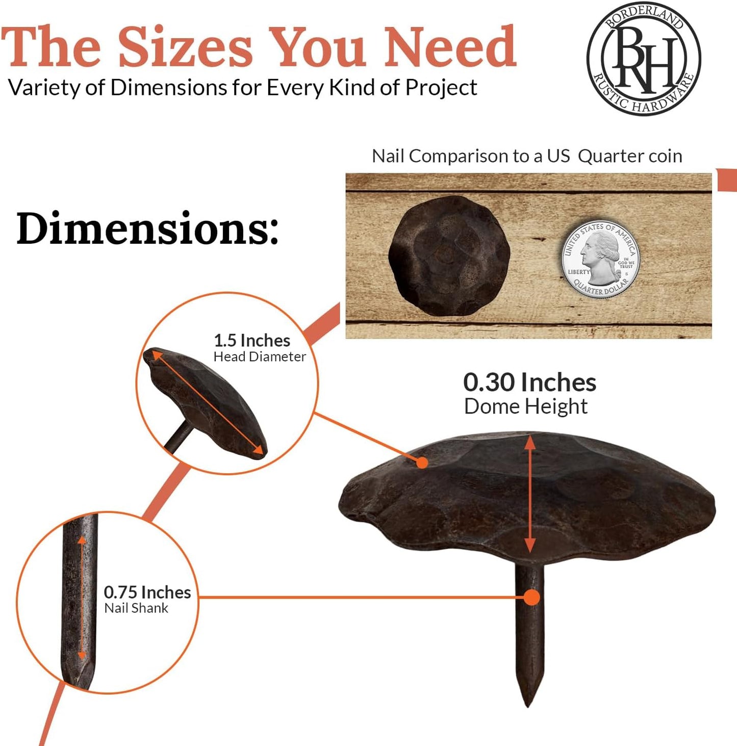 10 Pack 1.5" Round Head Iron Clavos Decorative Nails – Unfinished – Handmade Rustic Round Fasteners for Farmhouse Shutters, Faux Wood Beams, Barn Doors, Shutters, Gates – Ornamental Wood Accent