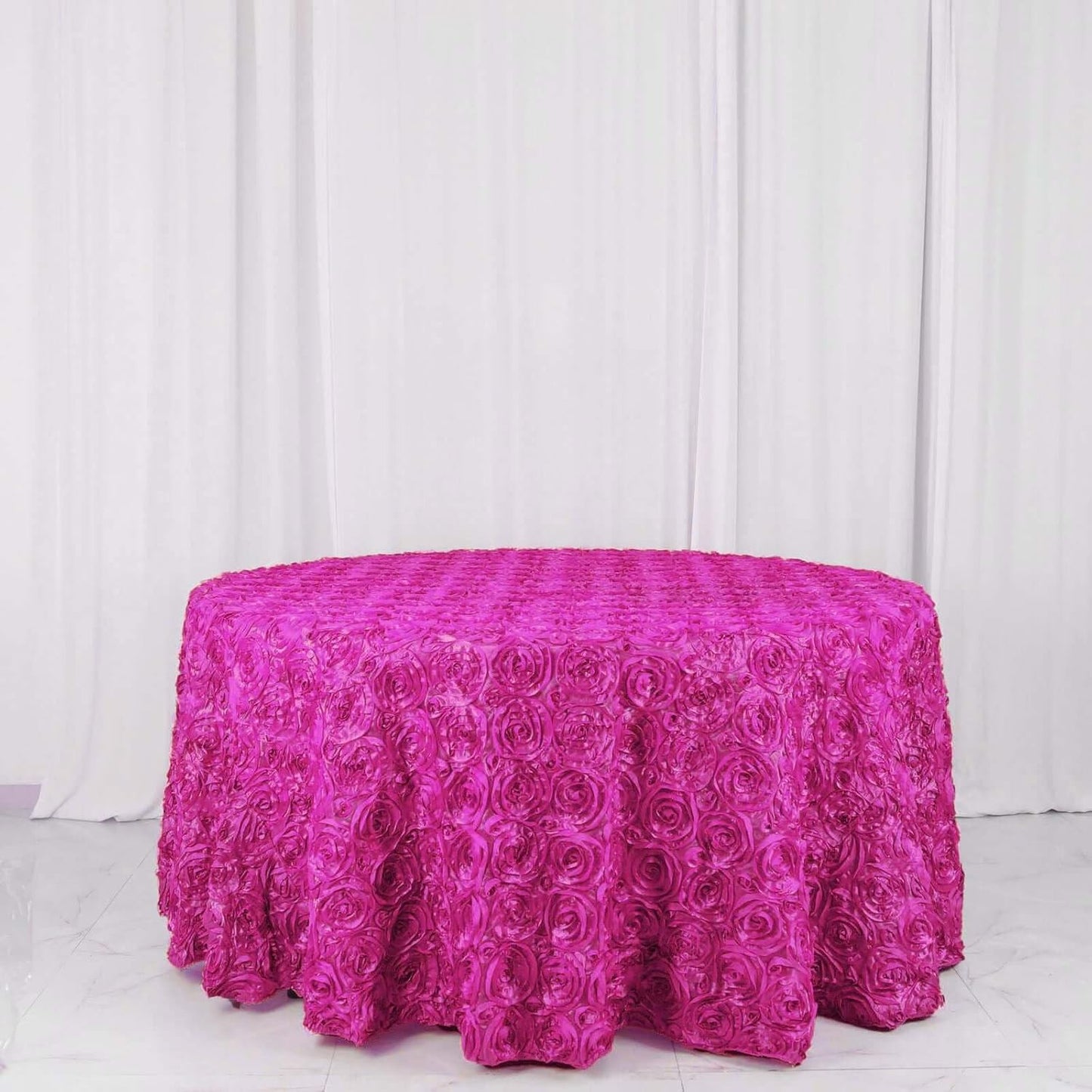 Efavormart 120" Wholesale Round Table Cover Fushia Grandiose Rosette 3D Satin Tablecloth for Wedding Party Event Decoration