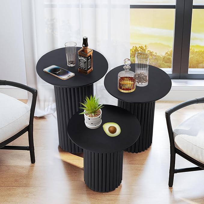 Bifins Round Nesting Coffee Table Set of 3, Mid Century Modern Fluted Coffee - Image 7
