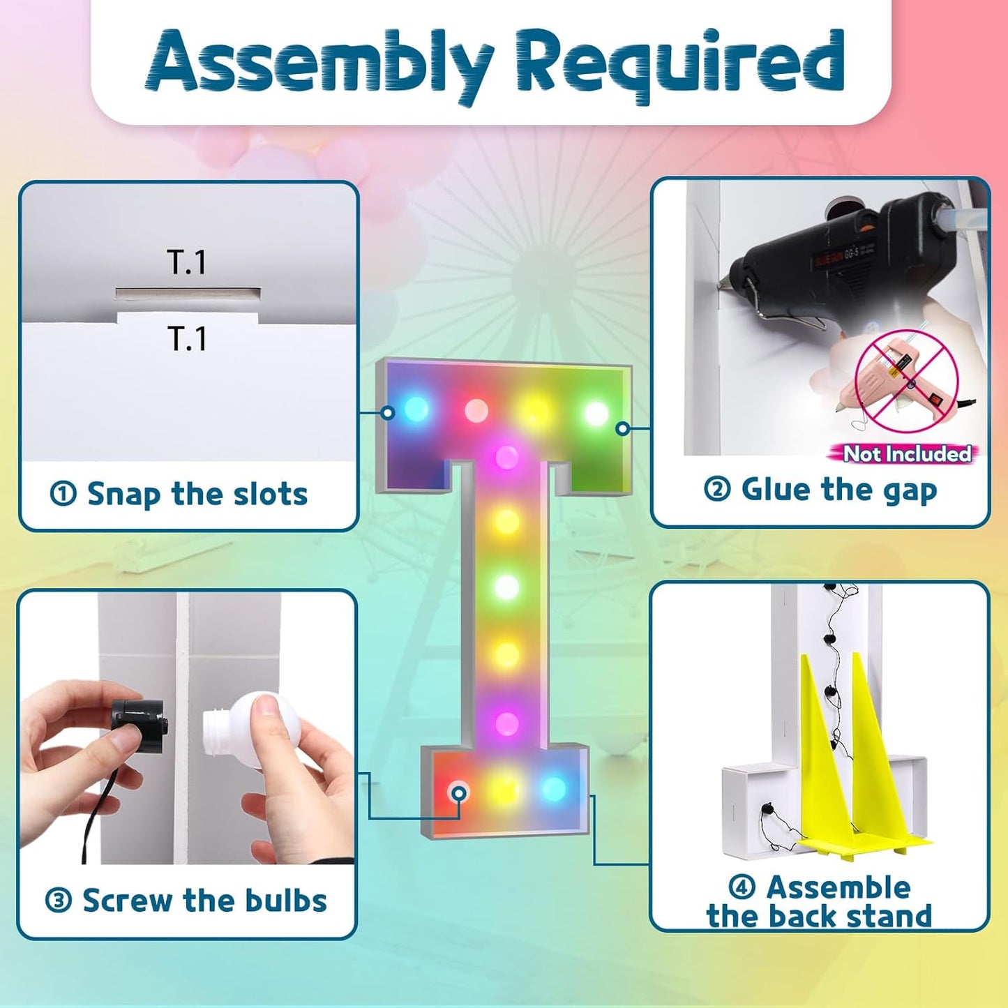 imprsv 4FT Colorful Marquee Light Up Letters T, 18 Colors Large Light up Letters Alphabet Sign with Remote, Large Marry Me Sign, Birthday Party Decorations Baby Shower Anniversary Wedding Decoration