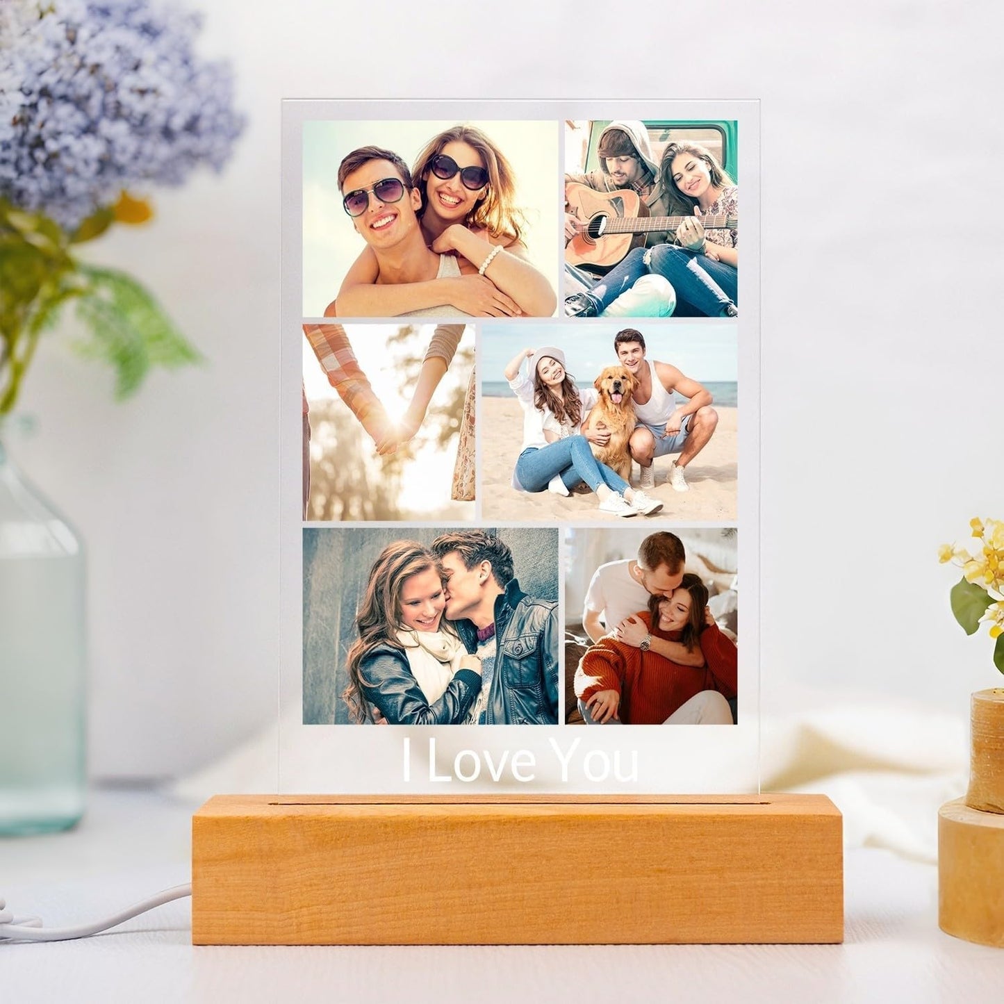 Custom Picture Frames with Photo, Personalized Photo Frame with Night Light, Customized Picture Frame, Personalized Anniversary Birthday Gifts for Women Men Her Him Girlfriend Boyfriend