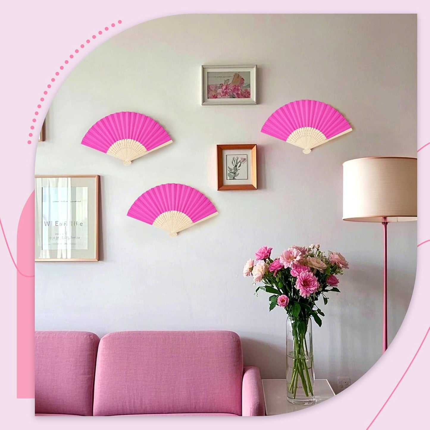 JOHOUSE 12 Pcs Paper Folding Hand Fans, 8.3 Inch Dark Pink Paper Fans Handheld Portable for Wedding, Outdoor Party Favors, Bridal Shower DIY Crafts Photography Prop Pink Party Decorations