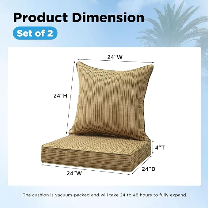 Outdoor Deep Seat & Back Cushion Set, 24 x 24 Inch Water Repellent and Fade - Image 2