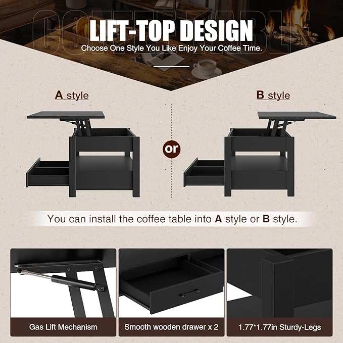 Rolanstar Coffee Table, 47.2" Lift Top Coffee Table - Image 6