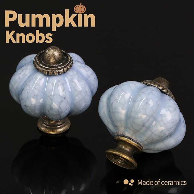 Blue Crackle Pumpkin Knobs 6 Pack Ceramic Cabinet Knobs Vintage Drawer Pulls - Image 5