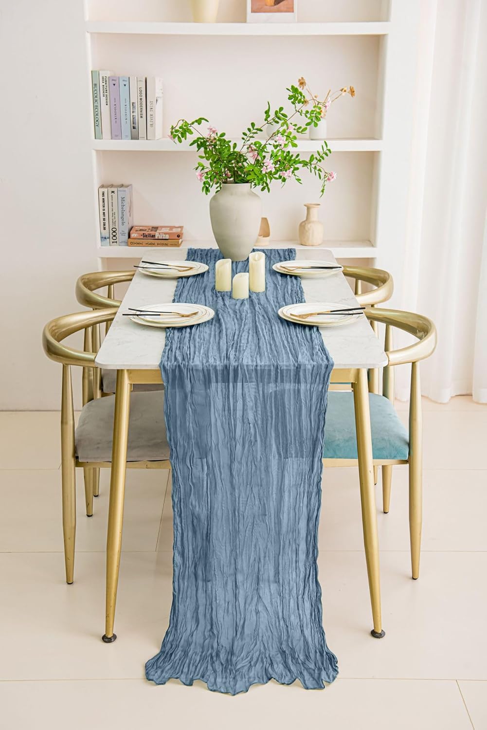 20 Pack Dusty Blue Cheesecloth Table Runner 17x108 Inch Boho Wrinkled Sheer Gauze Cheese Cloth Table Runner Bulk Romantic Decor for Wedding, Bridal Shower, Birthday Party