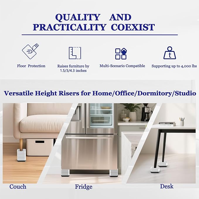 Bed Risers Heavy Duty, Adjustable Furniture Riser Blocks Lift 1.5, 4.3 inches - Image 4