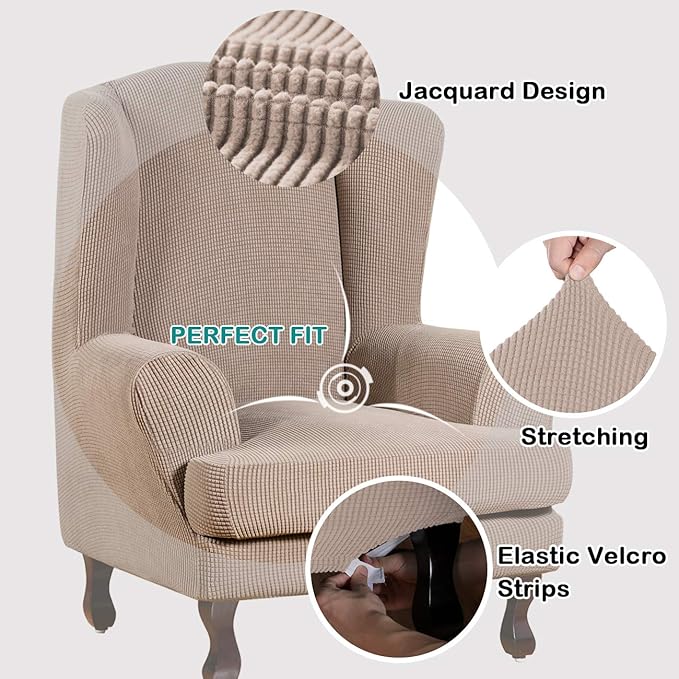 Turquoize Wingback Chair Covers 2 Piece Wing Chair Slipcover Stretch Slipcovers - Image 3