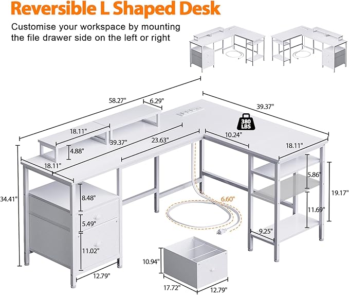 Furologee White 59” L Shaped Desk - Image 3