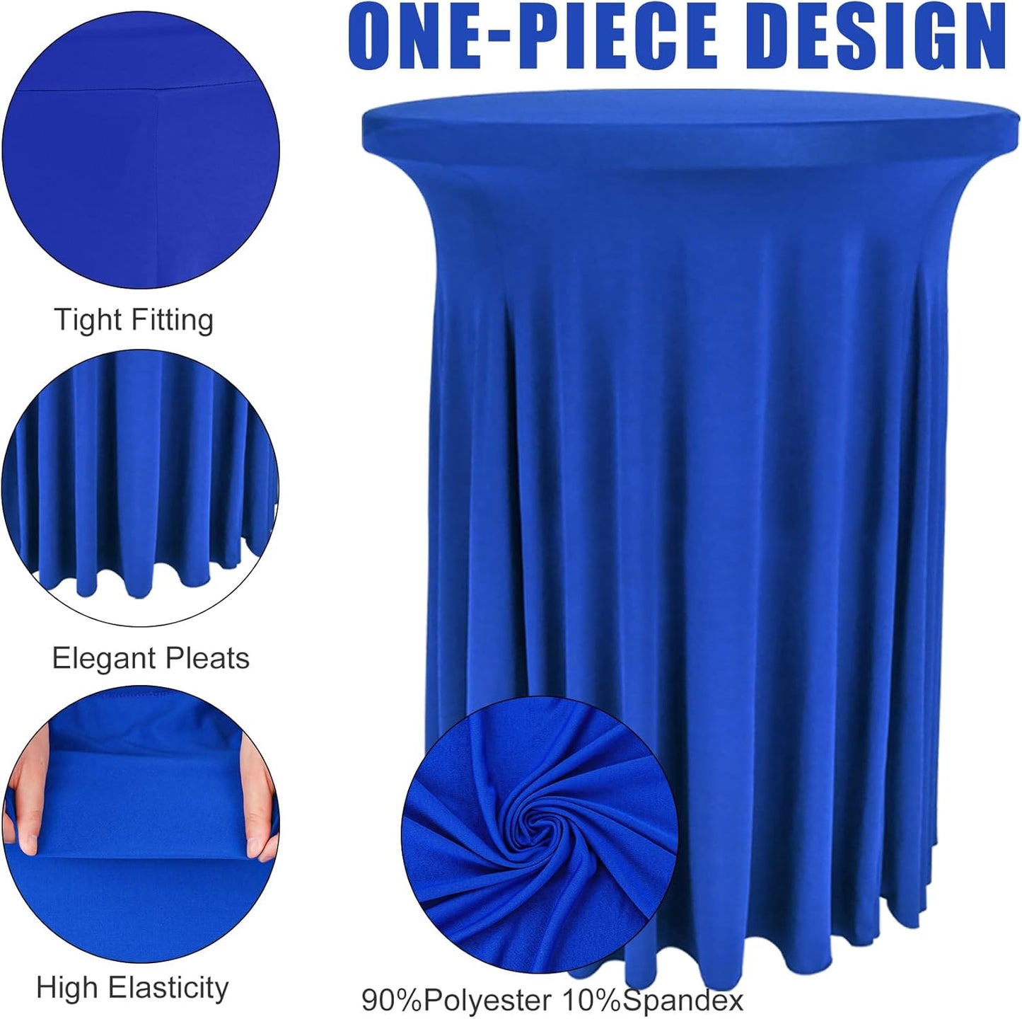 6 Pack Round Cocktail Tablecloth 32"x 43" Spandex Cocktail Table Skirt, Washable Stretch Fitted Table Covers for High Top Bar,Wedding,Party,Events (Royal Blue)