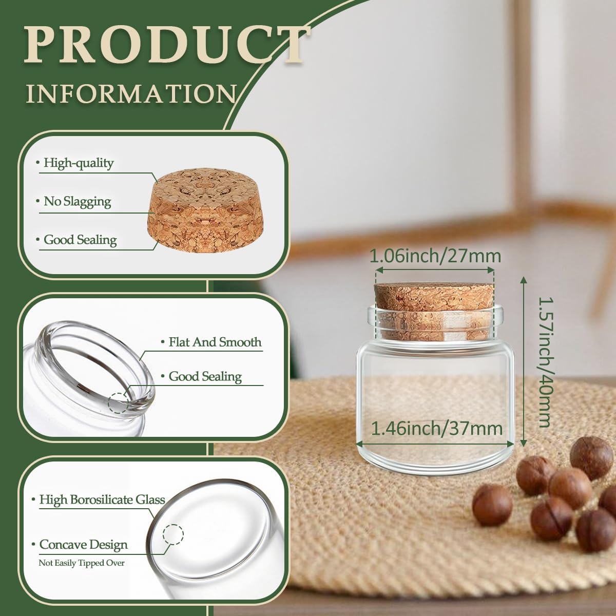 JIUYUE 40 pcs 20 ml Glass Bottle with Cork,Small Craft Jars(0.67 oz-1.45x1.57 inch)