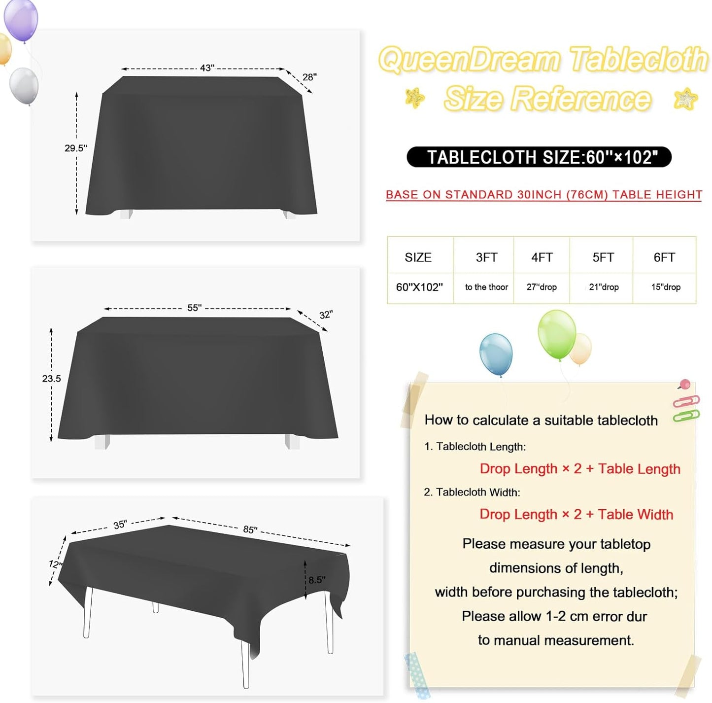 QueenDream Black Sequin Tablecloth 60" x 102" Black Table Cloth Rectangle Glitter Tablecloth for Wedding Birthday Party Ceremony Cake Dessert Table Decorations
