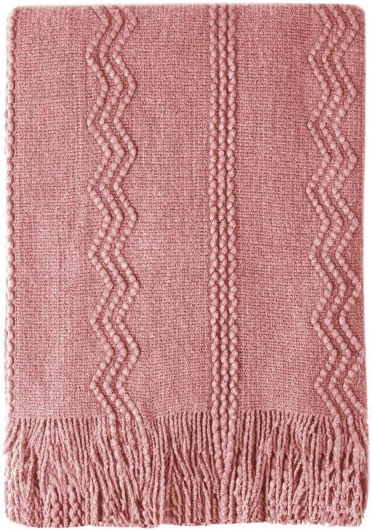 BOURINA Coral Pink Throw Blanket 50x60 Inches Throw Textured Solid Soft Sofa by BOURINA