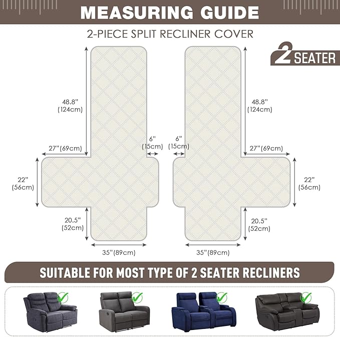 TAOCOCO 100% Waterproof Oversized Loveseat Recliner Cover, Non Slip Split Couch - Image 5