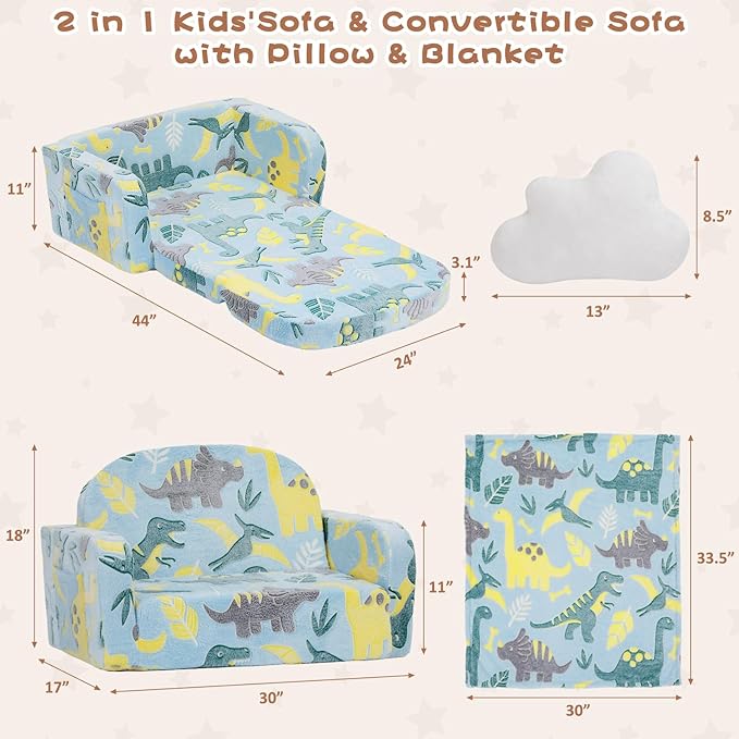 Extra Wide Kids Couch, 2-in-1 Soft Toddler Couch - Image 2
