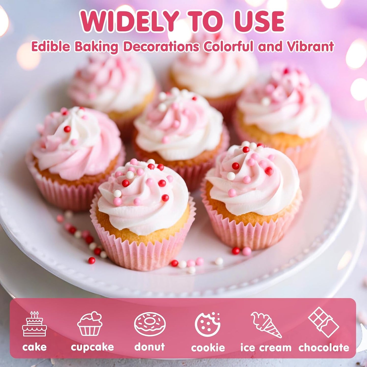 Edible Pearl Sprinkles,Nonpareils Pink White and Red Mix,Cute Pearls Cake Candy,Mini Sugar Sprinkles for Decorations Baking,Cake Ice Cream Cookies Cupcake Toppe Chocolate,Birthday Wedding Valentines Christmas Supplie 130g/4.58oz