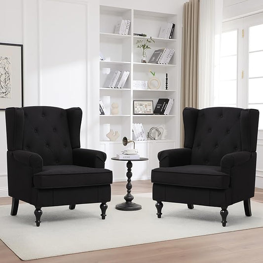 Accent Chair Set of 2, Mid Century Modern Fabric Wingback Chair, Upholstered by choairy