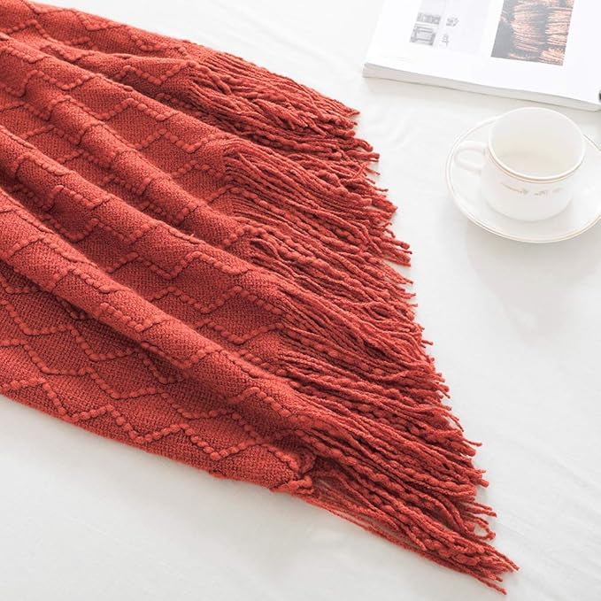 BOURINA Rust Throw Blanket 50 x90 Inches Textured Solid Soft Sofa Throw Bed - Image 6