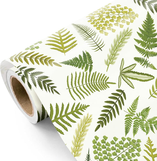 WRAPAHOLIC Fern Wrapping Paper Roll - Mini Roll - 17 Inch x 33 Feet - Woodland Fern Botanical Wrapping Paper Perfect for Birthday, Wedding, Baby Shower