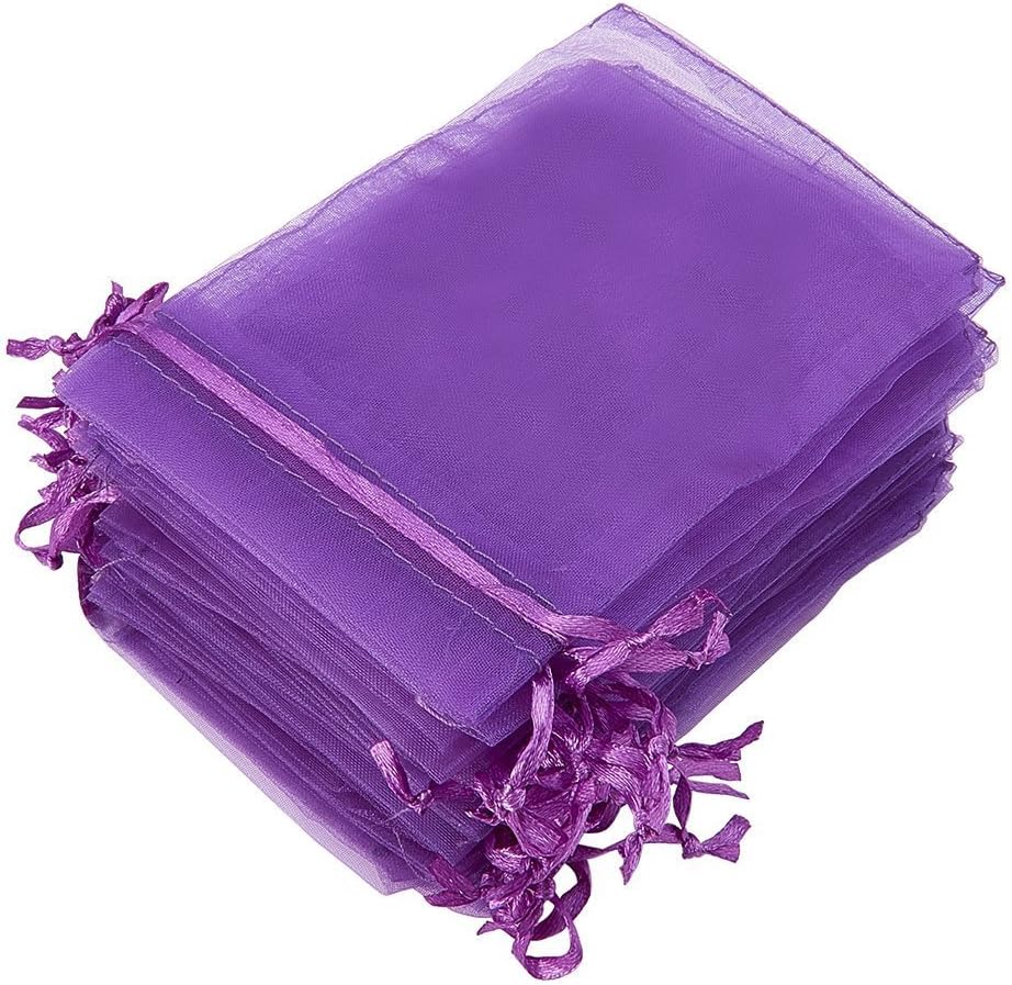 Wudygirl 100pcs Sheer Organza Bags 5‘’x7‘’ Purple Drawstring Packages License Jewelry Lipstick Pouches Baby Shower Party Wedding Favors Cookies Candy Favor Bags(100pcs Purple 5X7)