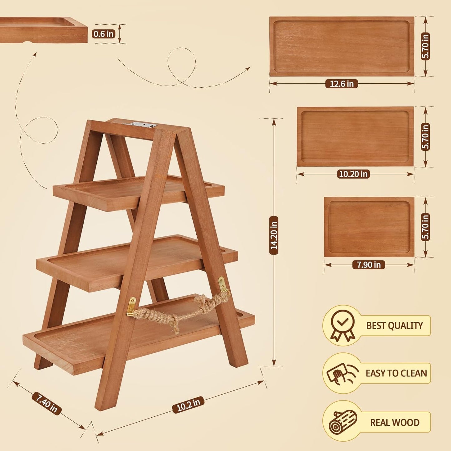 Wooden Cupcake Stand, 3 Tier Cupcake Display Stand for Dessert Display, Dessert Stands with Serving Tray and Foldable Stand for Party, Birthday, Wedding, Events, Baby Shower (Brown)