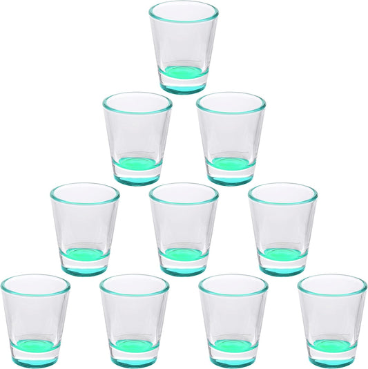 DISCOUNT PROMOS Shot Glasses Set 1.75 oz. Set of 10 Bulk Pack, Wedding Favor, Birthday Party, Tequila Shot Glasses, Vodka Shot Glass - Green Bottom Color