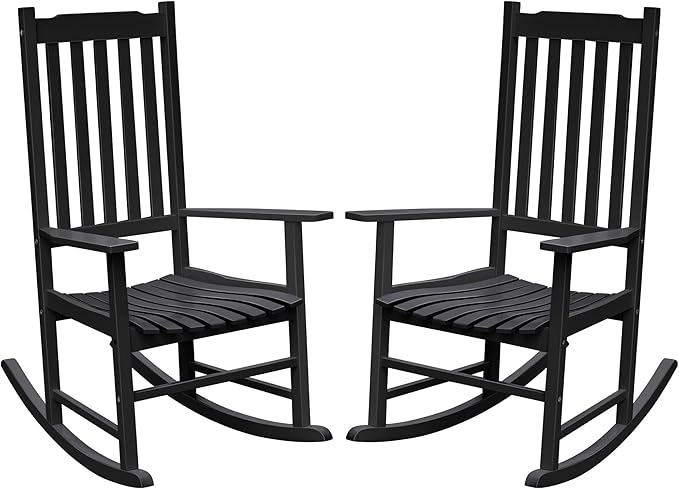 Flamaker Acacia Wood Patio Rocking Chair Set of 2, High Back and Widen Armrest by Flamaker