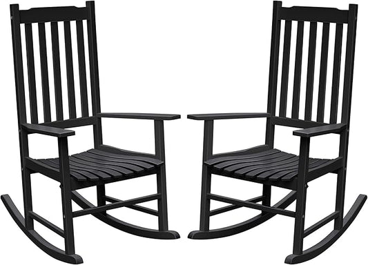 Flamaker Acacia Wood Patio Rocking Chair Set of 2, High Back and Widen Armrest by Flamaker