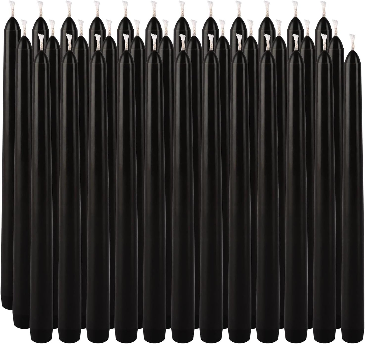 36-Pack 10-Inch Black Taper Candles - Drip-Free Unscented, Long Burning for Dinner Parties, Halloween, Home Decor, Spells & Rituals, Meditation, Prayer (25.4 cm)
