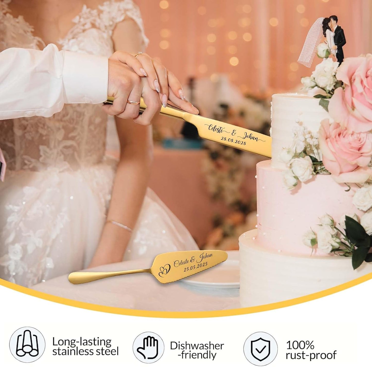 Personalized Wedding Cake Knife and Server Set Stainless Steel Cake Cutter Server Engraved Cake Cutting Set for Wedding Anniversary Engagement Birthday Gifts