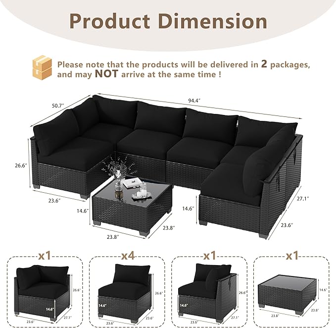 LOUVIXA 7 Piece Outdoor Patio Furniture Set, Outdoor Sectional Sofa, Wicker - Image 2