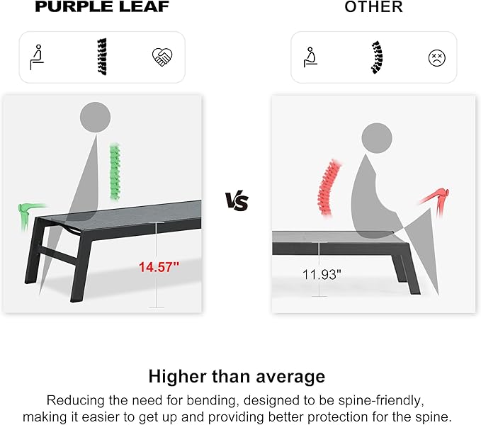PURPLE LEAF Outdoor Chaise Lounge Set of 2 Aluminum Patio Lounge Chair - Image 4