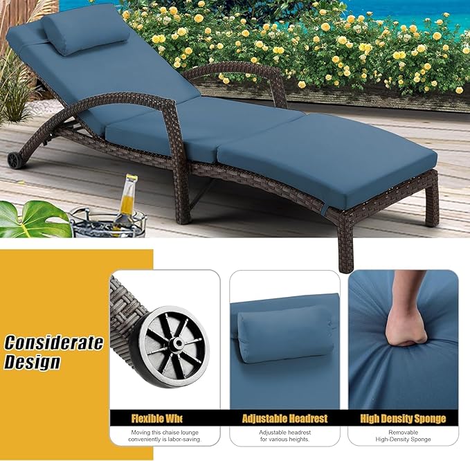 HOMREST Chaise Lounge Chairs Set of 4, PE Rattan Wicker Recliner, Patio Lounge - Image 5