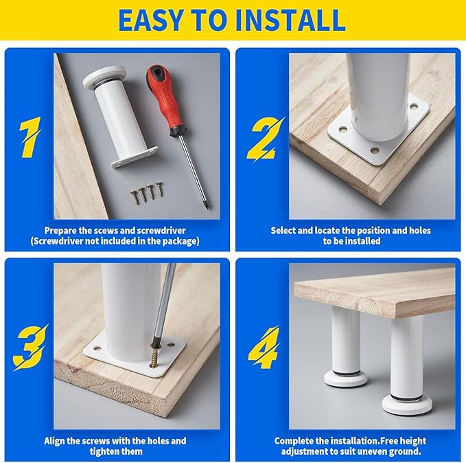 6 PCS Adjustable Furniture Couch Cabinet Legs 4.72-7.48 Inch, Heavy Duty - Image 5