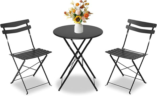 GarveeLife 3 Piece Patio Bistro Set, Folding Patio Bistro Table and Chairs Set by GarveeLife