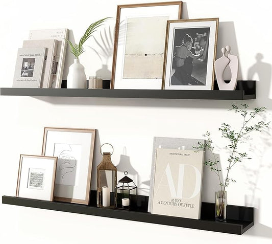 Fun Memories Picture Ledge Shelves Set of 2, 32 Inch Rustic Wall Mounted by FunMemories