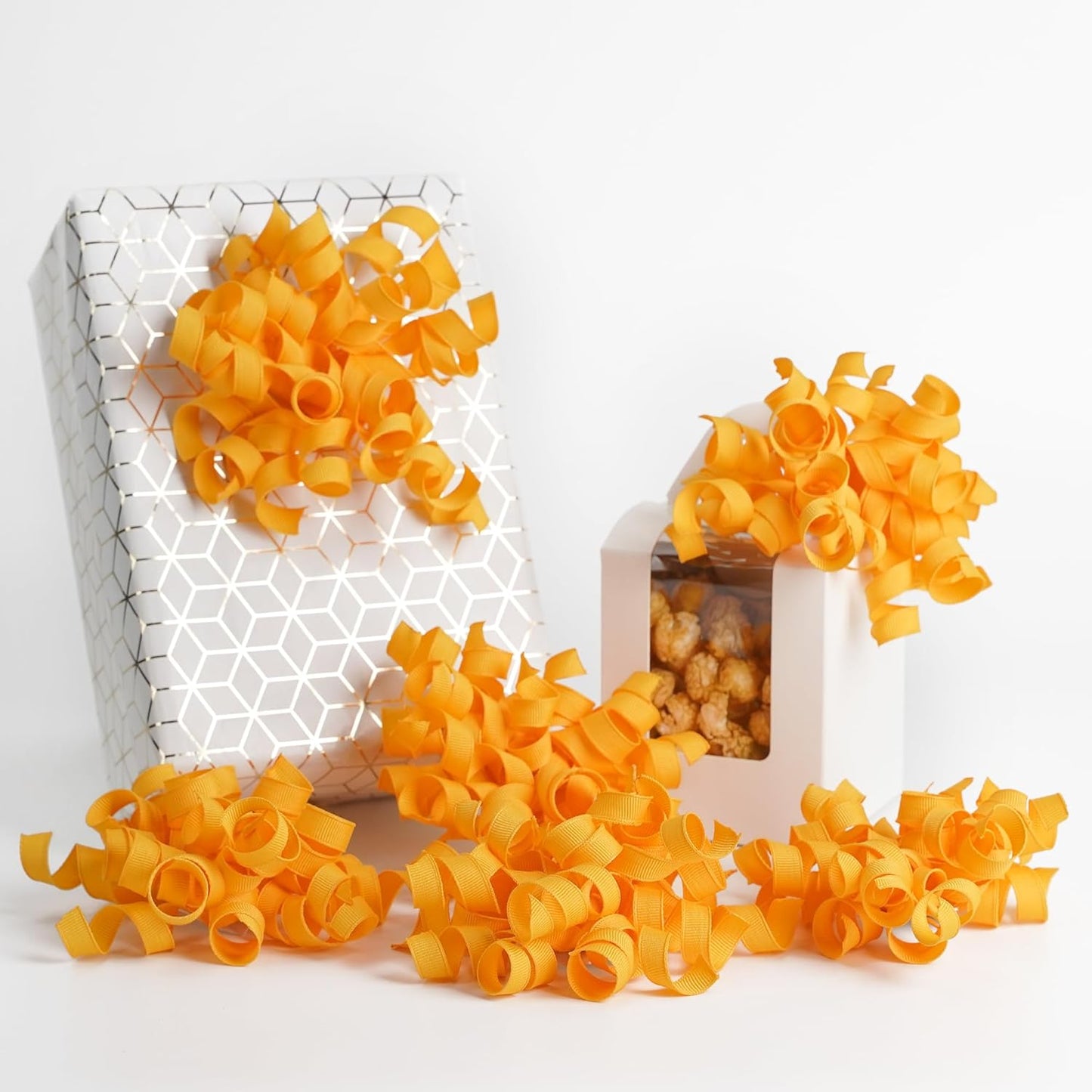 HUIHUANG Yellow Curly Ribbon Bows for Gift Wrapping, Yellow Gift Bows Self Adhesive Burst Gift Bows for Present Box, Wine Bottle, Treat Bags, Wrap Accessories, Party Favor - 6 Counts