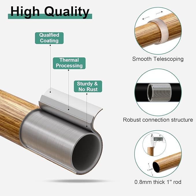 QDWIS Boho Wood Curtain Rods for Windows 66 to 120 inch, Rustic Decorative - Image 5