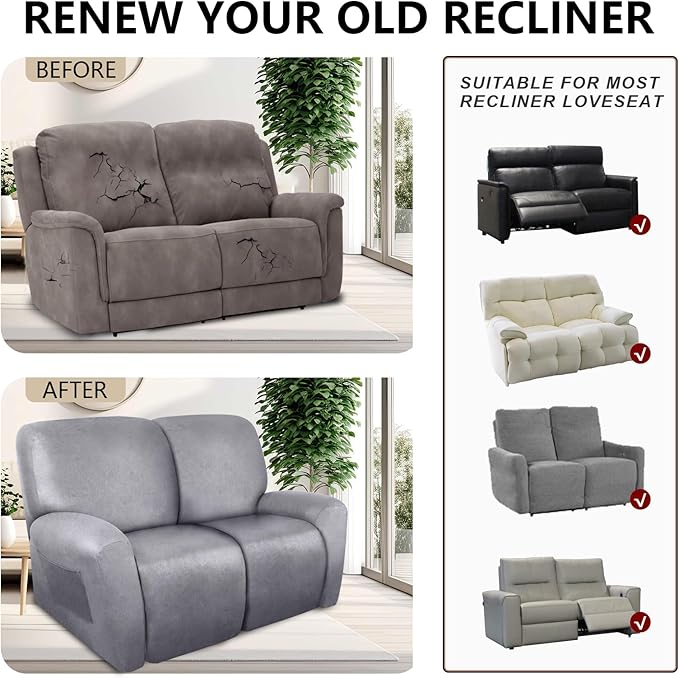 ANARACHON Loveseat Recliner Cover Leather Look Recliner Loveseat Covers - Image 6
