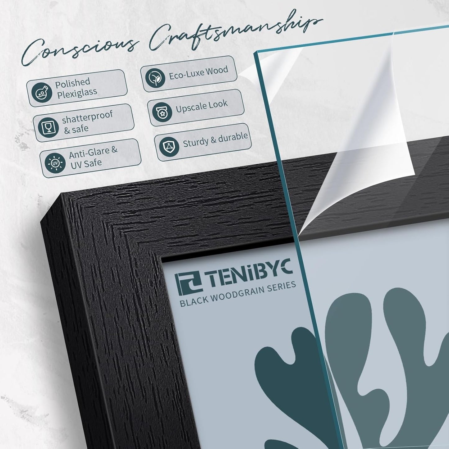 20x28 Picture Frame Set of 3 - Black Woodgrain, Solid Wood Gallery Poster Frame - Wall Hanging