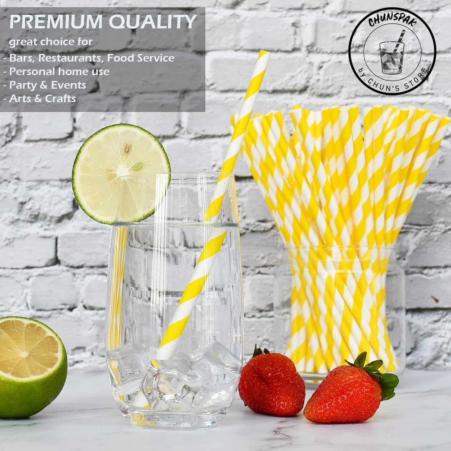 [1000 Count] Yellow Paper Drinking Straws, 7.75 Inch -Restaurant Bulk Pack