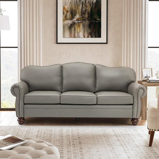 81" Genuine Leather Sofa, Classic 3-Seater Couchs by Thesupportyouneed