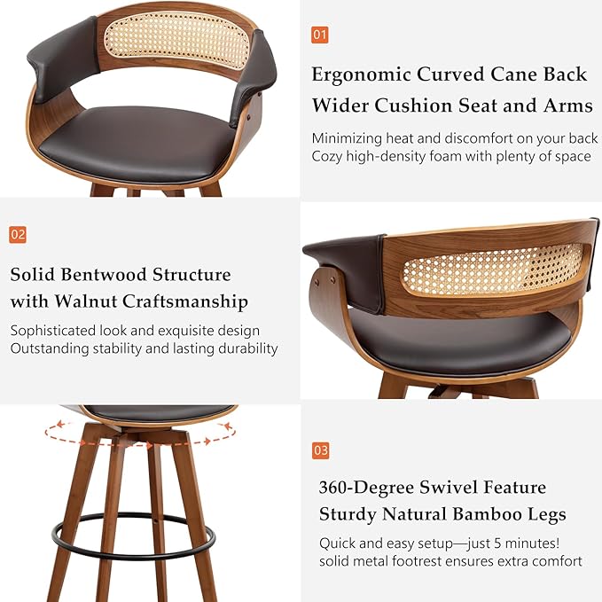Set of 3 Rattan Swivel Bar Stools - Image 3