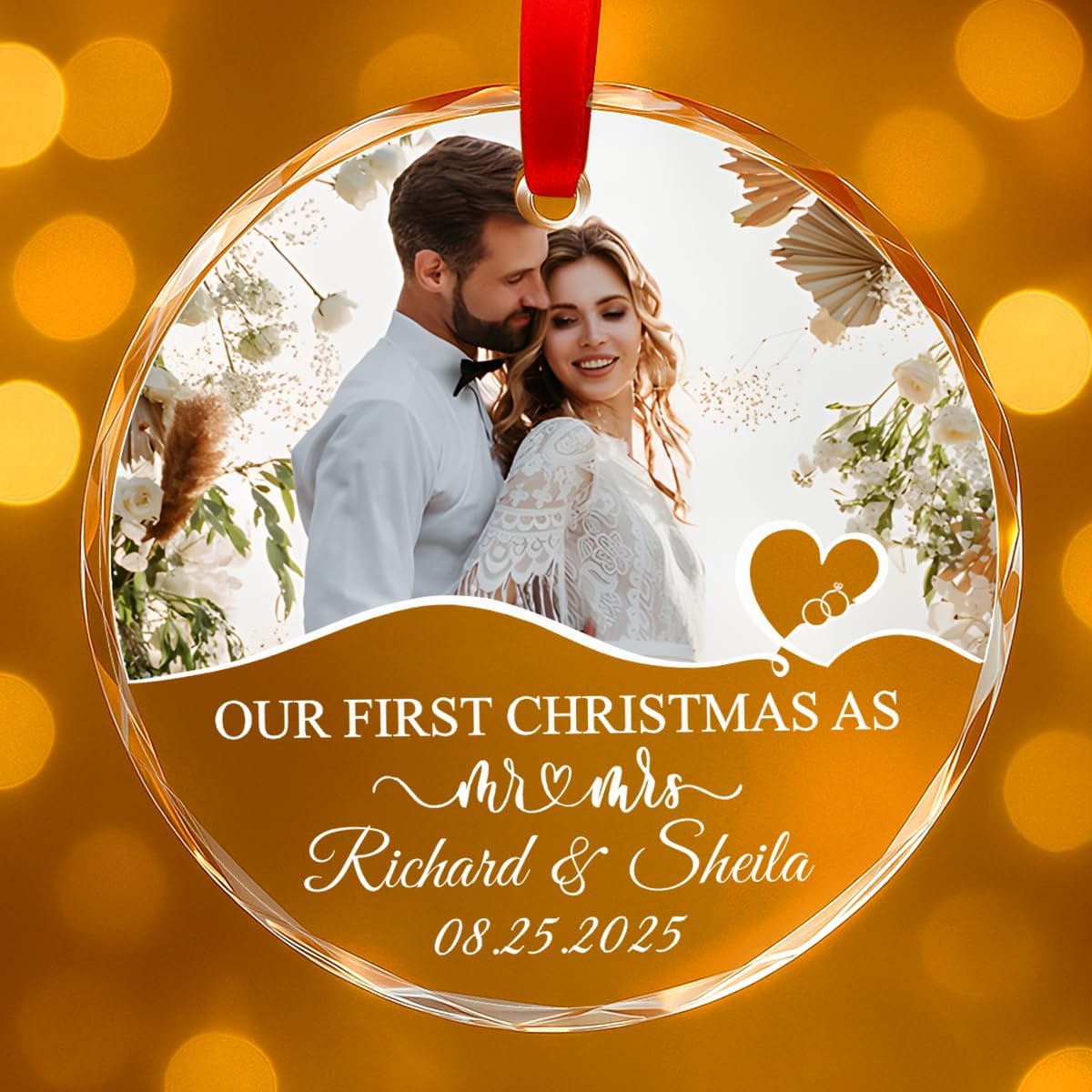 Personalized Christmas Ornaments with Names, Couple Glass Ornament, Custom Wedding Gifts for Couples 2025, Wedding Gift Ideas for Newly Wed Couple, Bride, Bridal Shower, Future Mr & Mrs (C1)