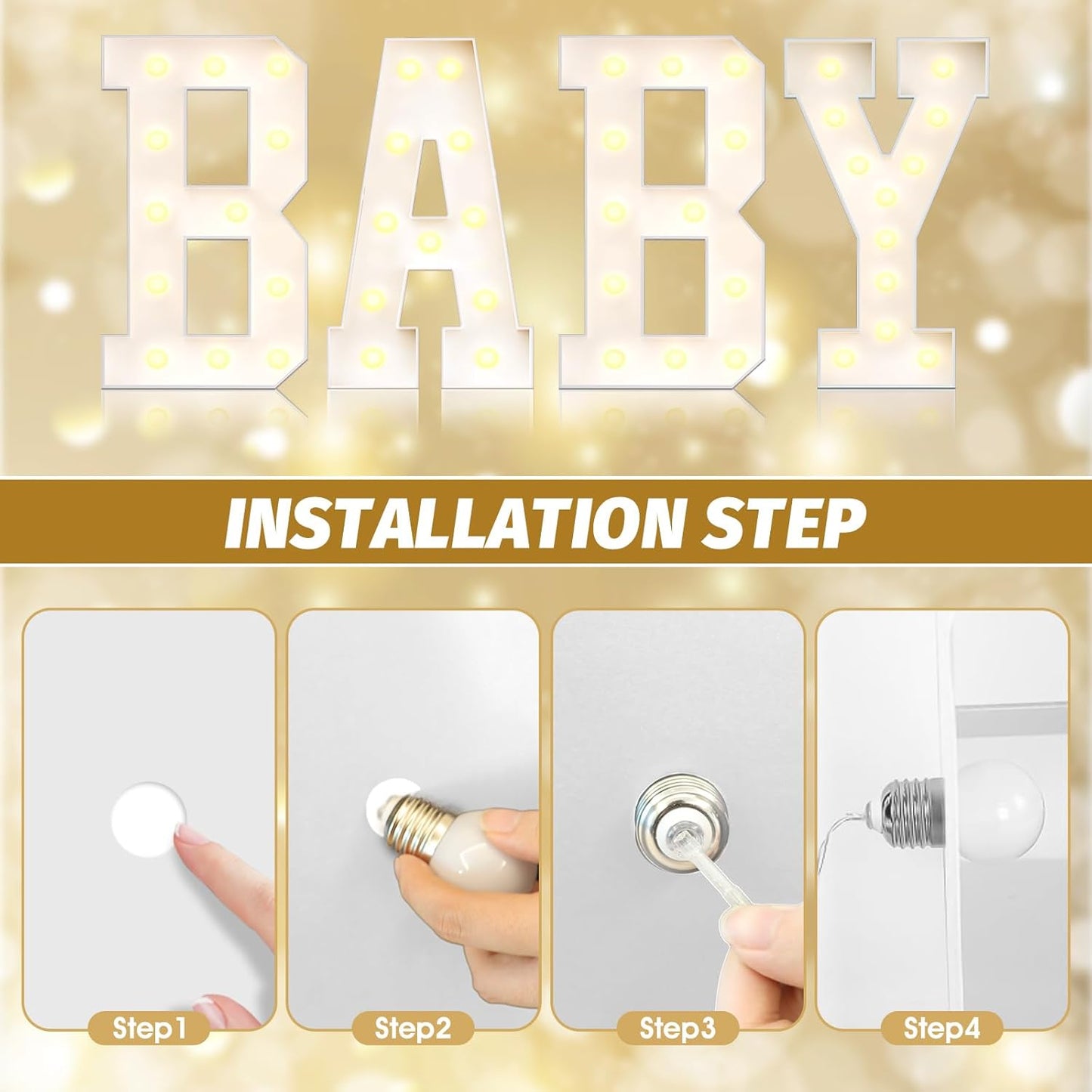 Ledido 4FT Marquee Light Up Letters Large Light Up Letters for Party Decoration, Marquee Letter for Birthday Graduation Baby Shower Wedding, Pre-cut Foam Board Assembly Required Letter C