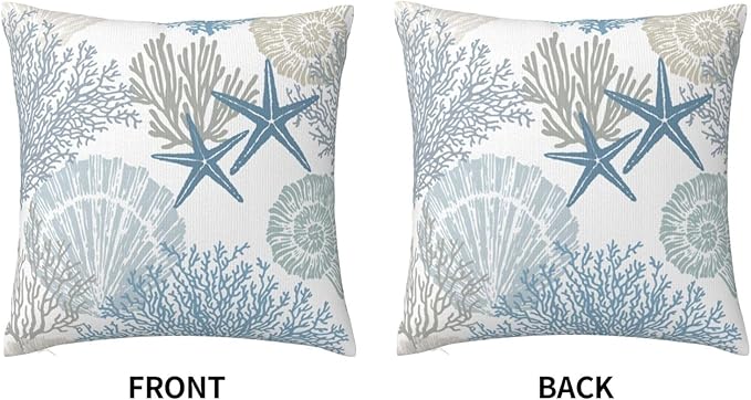Nautical Coastal Throw Pillow Covers 20x20 Set of 2, Beach Themed Ocean - Image 2