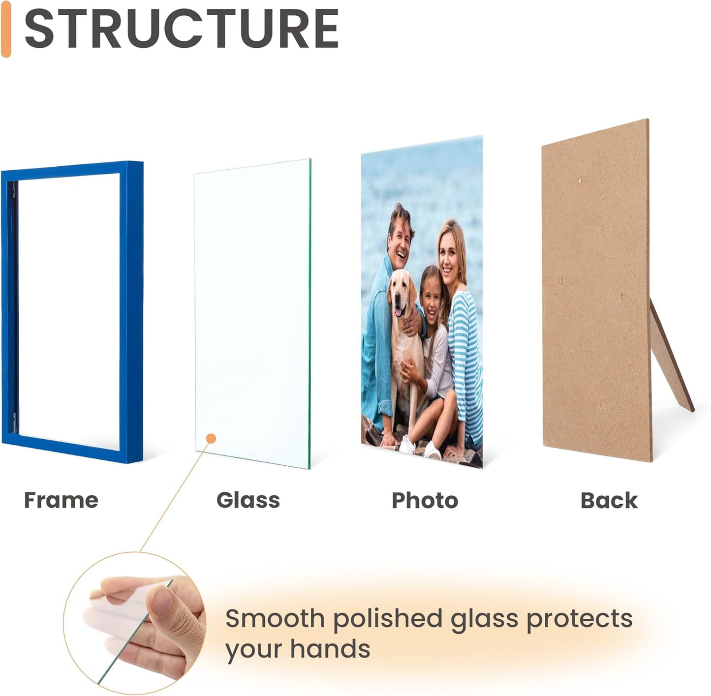 upsimples 5x7 Picture Frame Set of 3, Made of High Definition Glass for 5 x 7, Wall and Tabletop Display Thin Border Photo Frames for Home Decor, Blue