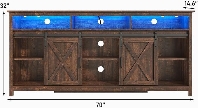 LED Farmhouse TV Stand for 80/75 inch TVs, Rustic Entertainment Center Cabinet - Image 8