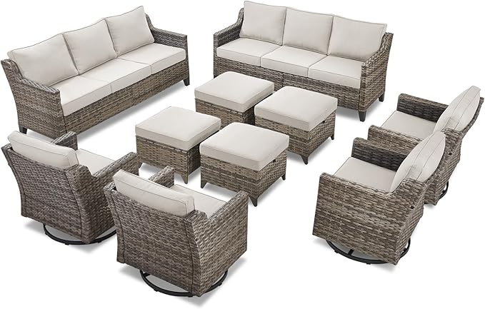 10 Piece Patio Furniture Set-High Back Outdoor Furniture Set Sectional Sofa - Image 9
